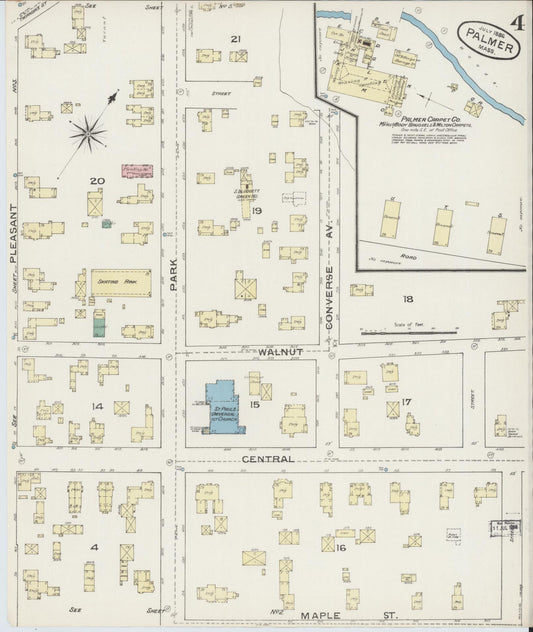 Sanborn Fire Insurance Map from Palmer, Hampden County, Massachusetts (1886), Sheet #0004 - Historic Sanborn Fire Insurance Map Print, vintage old map wall art, antique decor, genealogy gift, Massachusetts Massachusetts map