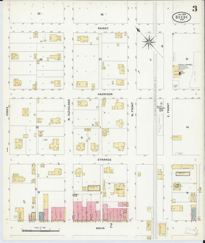 Sanborn Fire Insurance Map from Beebe, White County, Arkansas (1909), Sheet #0003 - Complete Map Set gallery image, historic Sanborn map, vintage wall art, Arkansas Arkansas