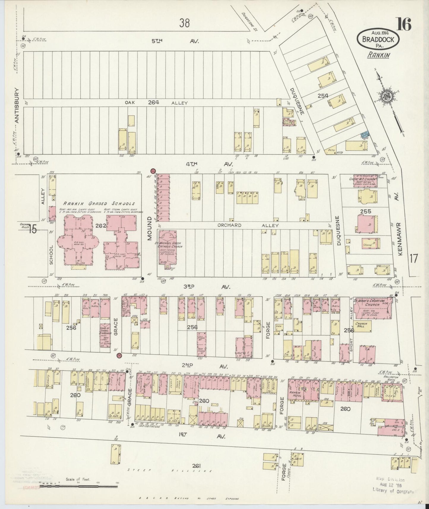 Sanborn Fire Insurance Map from Braddock, Allegheny County, Pennsylvania (1914), Sheet #0016 - Historic Sanborn Fire Insurance Map Print, vintage old map wall art, antique decor, genealogy gift, Pennsylvania Pennsylvania map