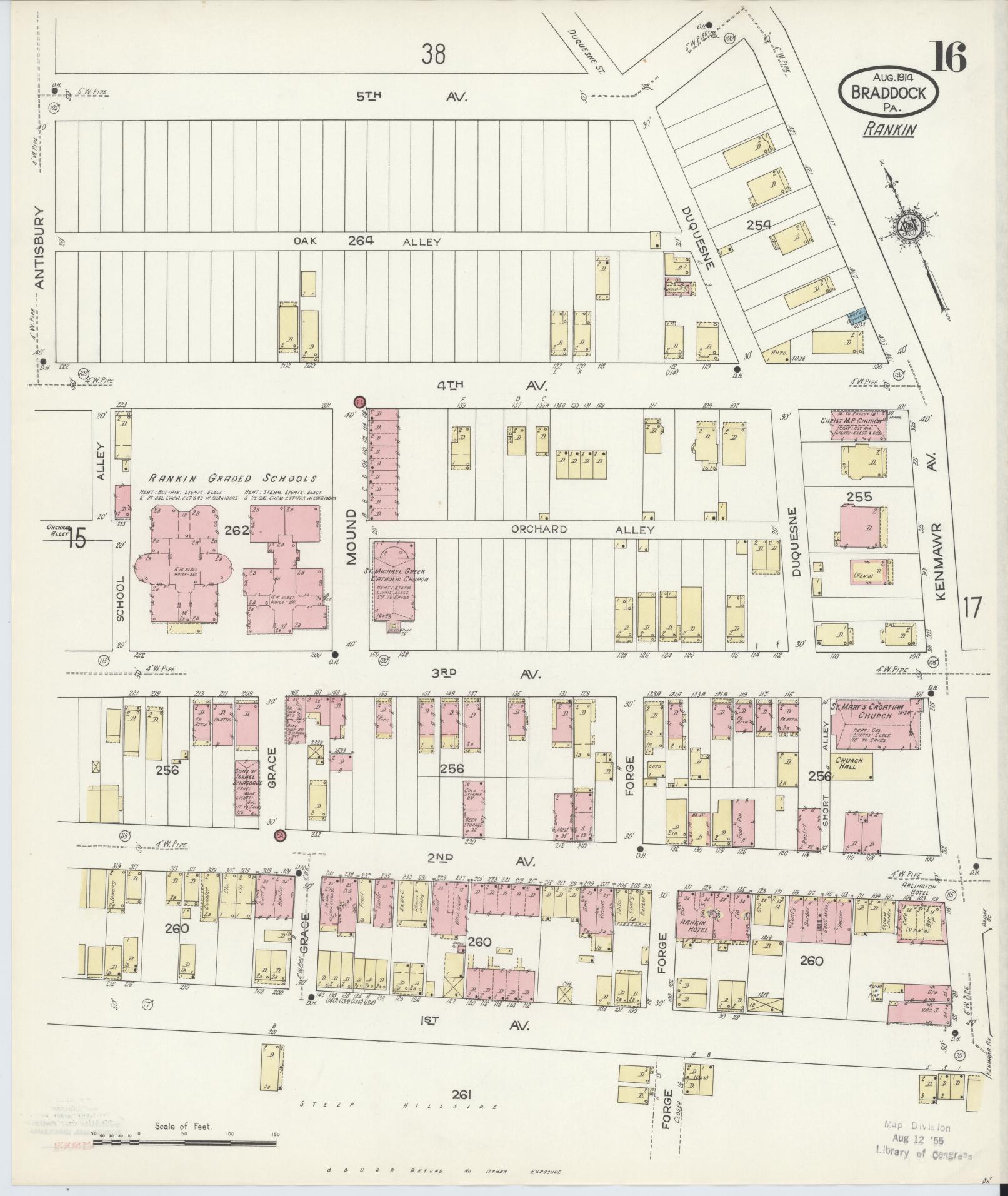 Sanborn Fire Insurance Map from Braddock, Allegheny County, Pennsylvania (1914), Sheet #0016 - Historic Sanborn Fire Insurance Map Print, vintage old map wall art, antique decor, genealogy gift, Pennsylvania Pennsylvania map