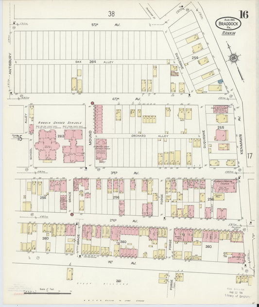 Sanborn Fire Insurance Map from Braddock, Allegheny County, Pennsylvania (1914), Sheet #0016 - Historic Sanborn Fire Insurance Map Print, vintage old map wall art, antique decor, genealogy gift, Pennsylvania Pennsylvania map