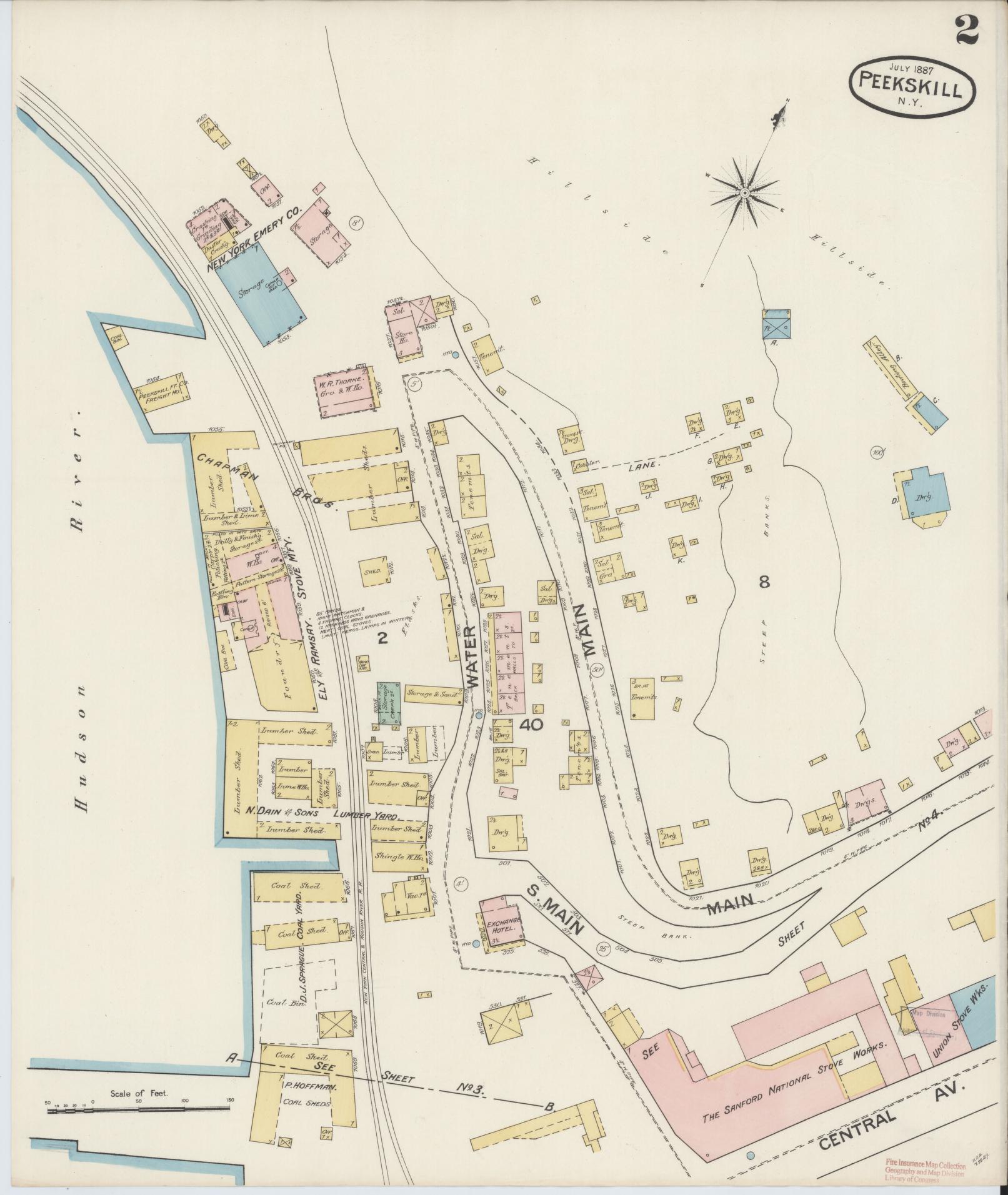 Sanborn Fire Insurance Map from Peekskill, Westchester County, New York (1887), Sheet #0002 - Complete Map Set gallery image, historic Sanborn map, vintage wall art, New York New York