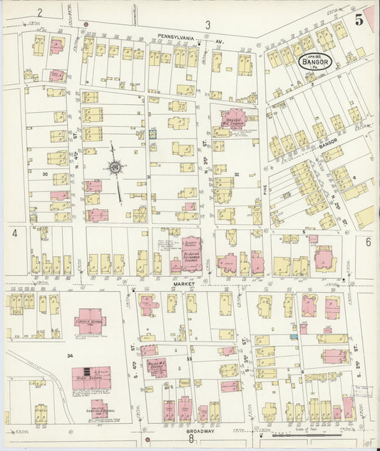 Sanborn Fire Insurance Map from Bangor, Northampton County, Pennsylvania (1912), Sheet #0005 - Historic Sanborn Fire Insurance Map Print, vintage old map wall art, antique decor, genealogy gift, Pennsylvania Pennsylvania map