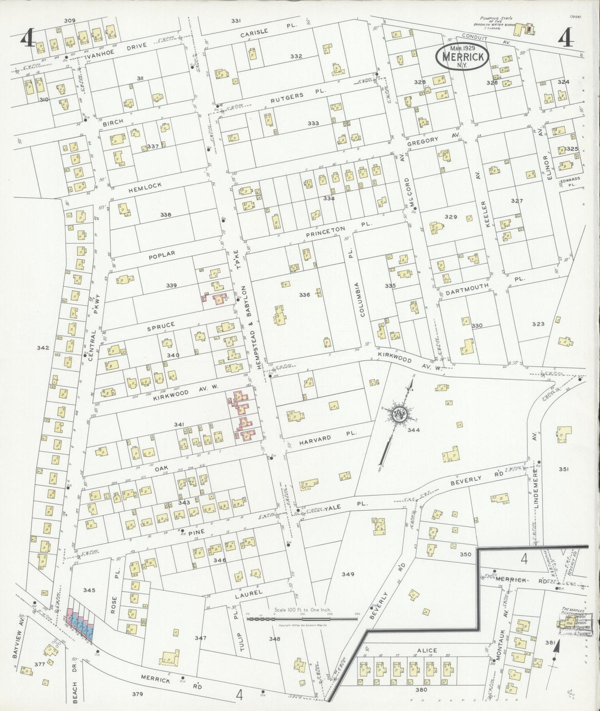 Sanborn Fire Insurance Map from Merrick, Nassau County, New York (1929), Sheet #0004 - Complete Map Set gallery image, historic Sanborn map, vintage wall art, New York New York