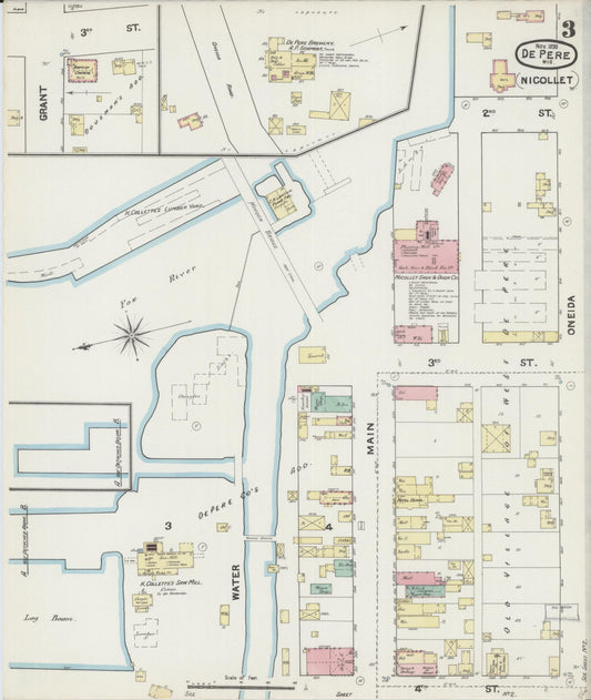 Sanborn Fire Insurance Map from De Pere, Brown County, Wisconsin (1890), Sheet #0003 - Historic Sanborn Fire Insurance Map Print, vintage old map wall art, antique decor, genealogy gift, Wisconsin Wisconsin map