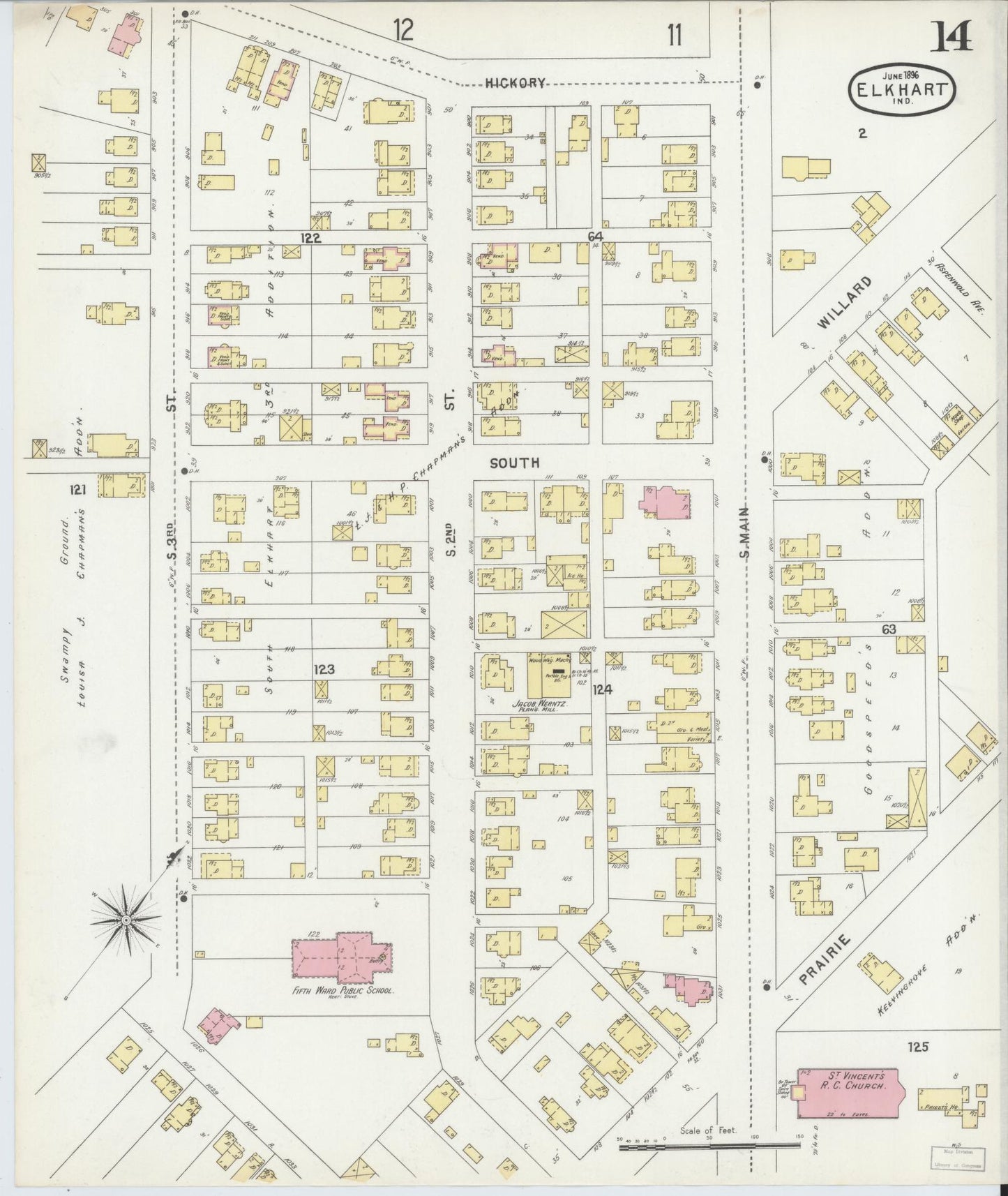 Sanborn Fire Insurance Map from Elkhart, Elkhart County, Indiana (1896), Sheet #0014 - Complete Map Set gallery image, historic Sanborn map, vintage wall art, Indiana Indiana