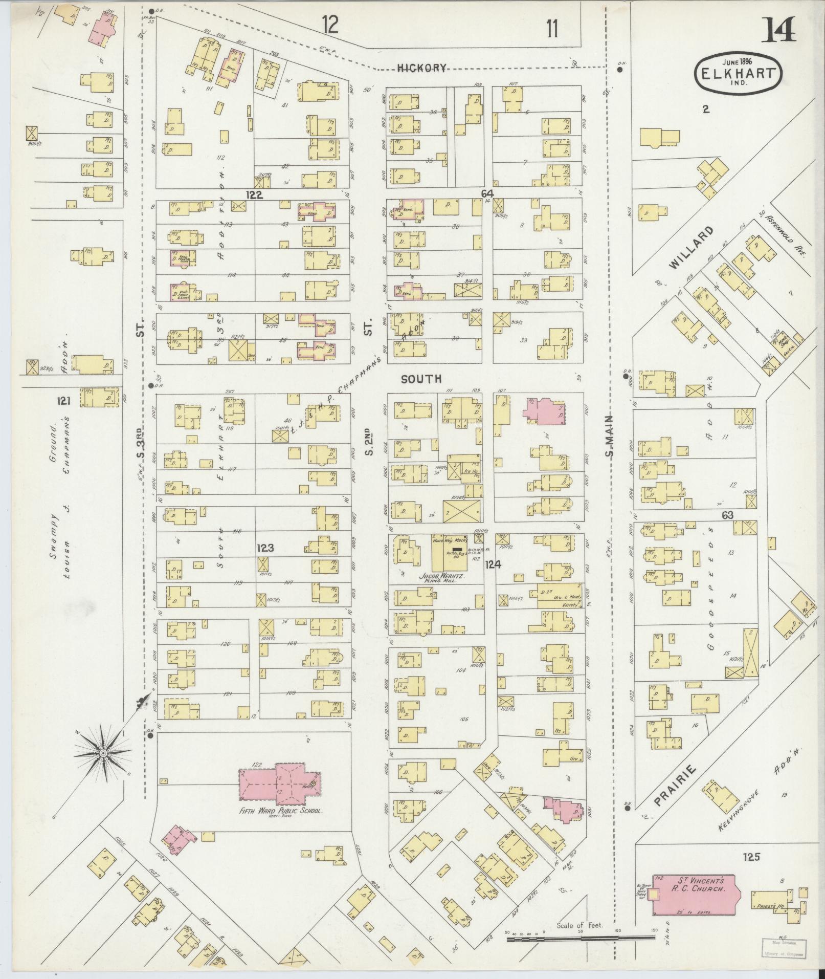 Sanborn Fire Insurance Map from Elkhart, Elkhart County, Indiana (1896), Sheet #0014 - Complete Map Set gallery image, historic Sanborn map, vintage wall art, Indiana Indiana