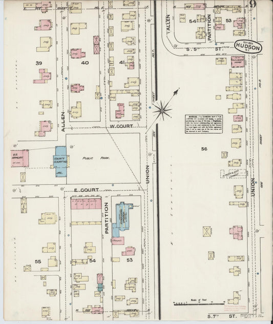 Sanborn Fire Insurance Map from Hudson, Columbia County, New York (1884), Sheet #0009 - Historic Sanborn Fire Insurance Map Print, vintage old map wall art, antique decor, genealogy gift, New York New York map