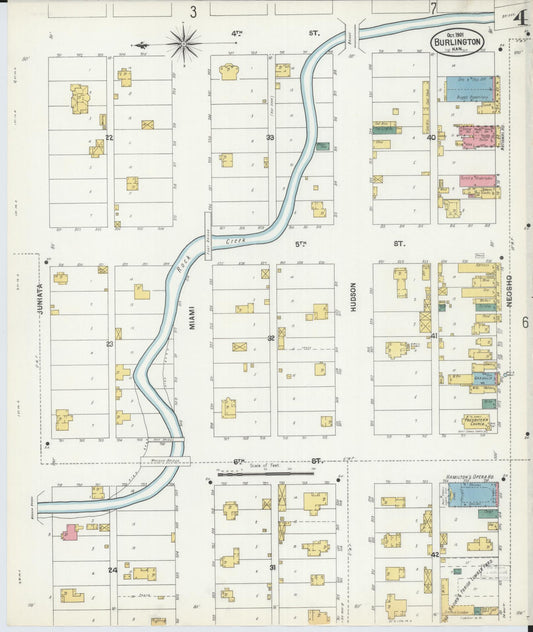 Sanborn Fire Insurance Map from Burlington, Coffey County, Kansas (1901), Sheet #0004 - Historic Sanborn Fire Insurance Map Print, vintage old map wall art, antique decor, genealogy gift, Kansas Kansas map