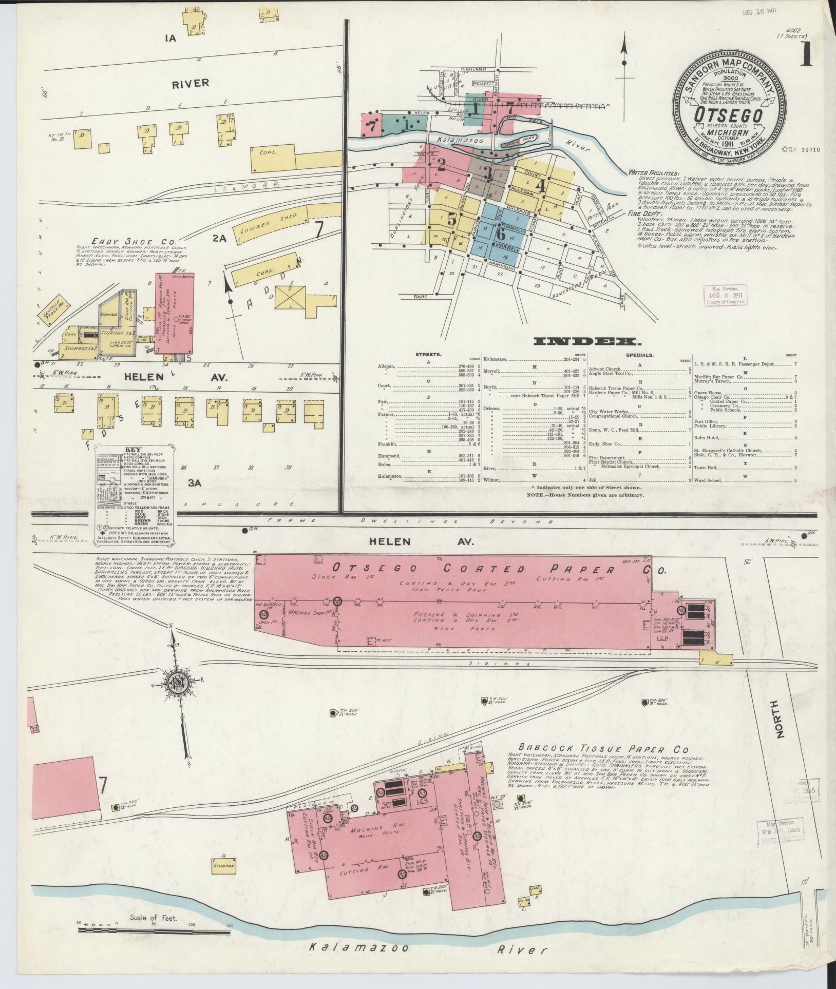 Sanborn Fire Insurance Map from Otsego, Allegan County, Michigan (1911), Sheet #0001 - Complete Map Set gallery image, historic Sanborn map, vintage wall art, Michigan Michigan