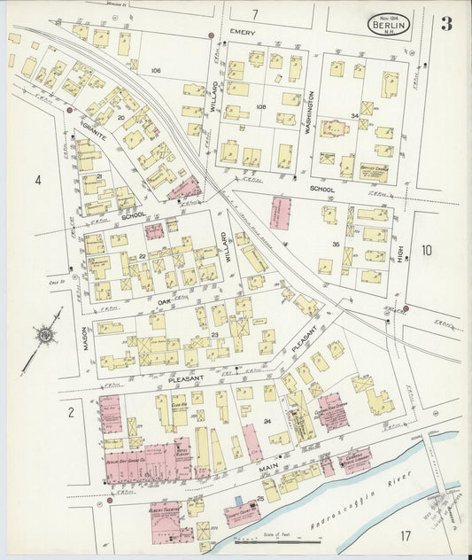 Sanborn Fire Insurance Map from Berlin, Coos County, New Hampshire (1914), Sheet #0003 - Historic Sanborn Fire Insurance Map Print, vintage old map wall art, antique decor, genealogy gift, New Hampshire New Hampshire map