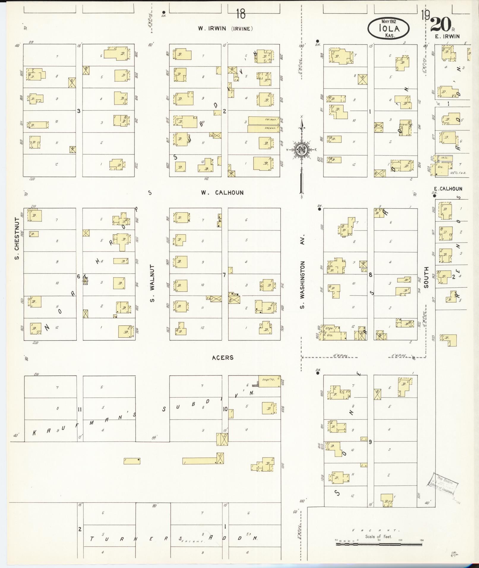 Sanborn Fire Insurance Map from Iola, Allen County, Kansas (1912), Sheet #0020 - Complete Map Set gallery image, historic Sanborn map, vintage wall art, Kansas Kansas