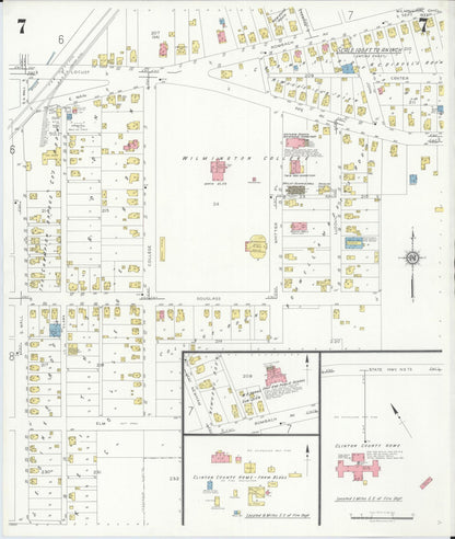 Sanborn Fire Insurance Map from Wilmington, Clinton County, Ohio (1933), Sheet #0007 - Historic Sanborn Fire Insurance Map Print, vintage old map wall art, antique decor, genealogy gift, Ohio Ohio map