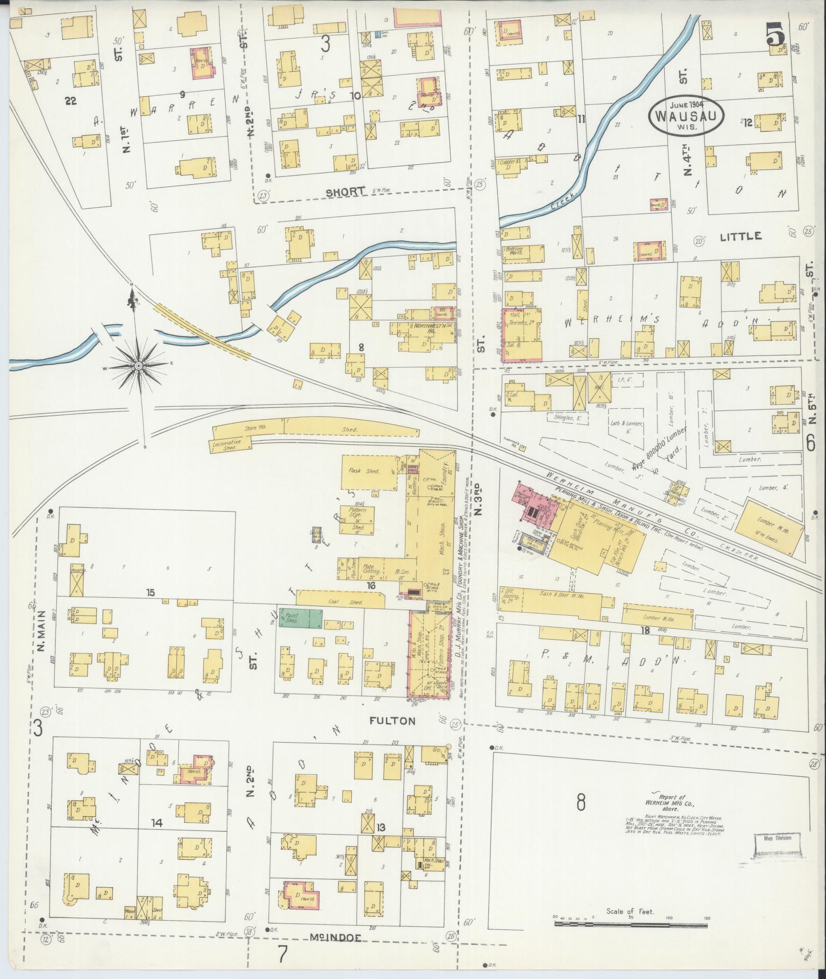 Sanborn Fire Insurance Map from Wausau, Marathon County, Wisconsin (1904), Sheet #0005 - Complete Map Set gallery image, historic Sanborn map, vintage wall art, Wisconsin Wisconsin