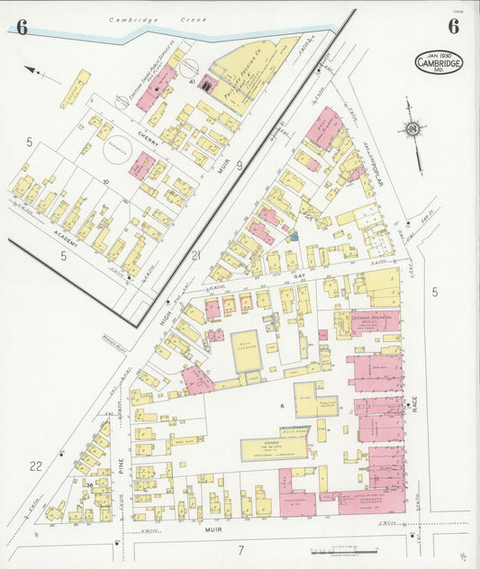 Sanborn Fire Insurance Map from Cambridge, Dorchester County, Maryland (1930), Sheet #0006 - Historic Sanborn Fire Insurance Map Print, vintage old map wall art, antique decor, genealogy gift, Maryland Maryland map