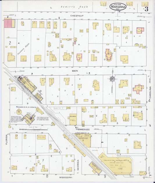 Sanborn Fire Insurance Map from Marianna, Lee County, Arkansas (1919), Sheet #0003 - Historic Sanborn Fire Insurance Map Print, vintage old map wall art, antique decor, genealogy gift, Arkansas Arkansas map