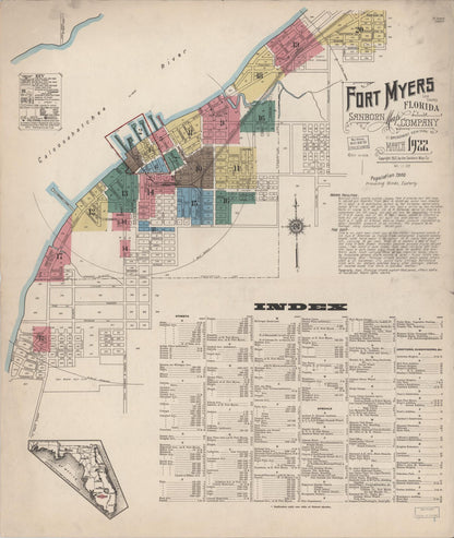 Sanborn Fire Insurance Map from Fort Myers, Lee County, Florida (1922), Sheet #0001 - Complete Map Set gallery image, historic Sanborn map, vintage wall art, Florida Florida