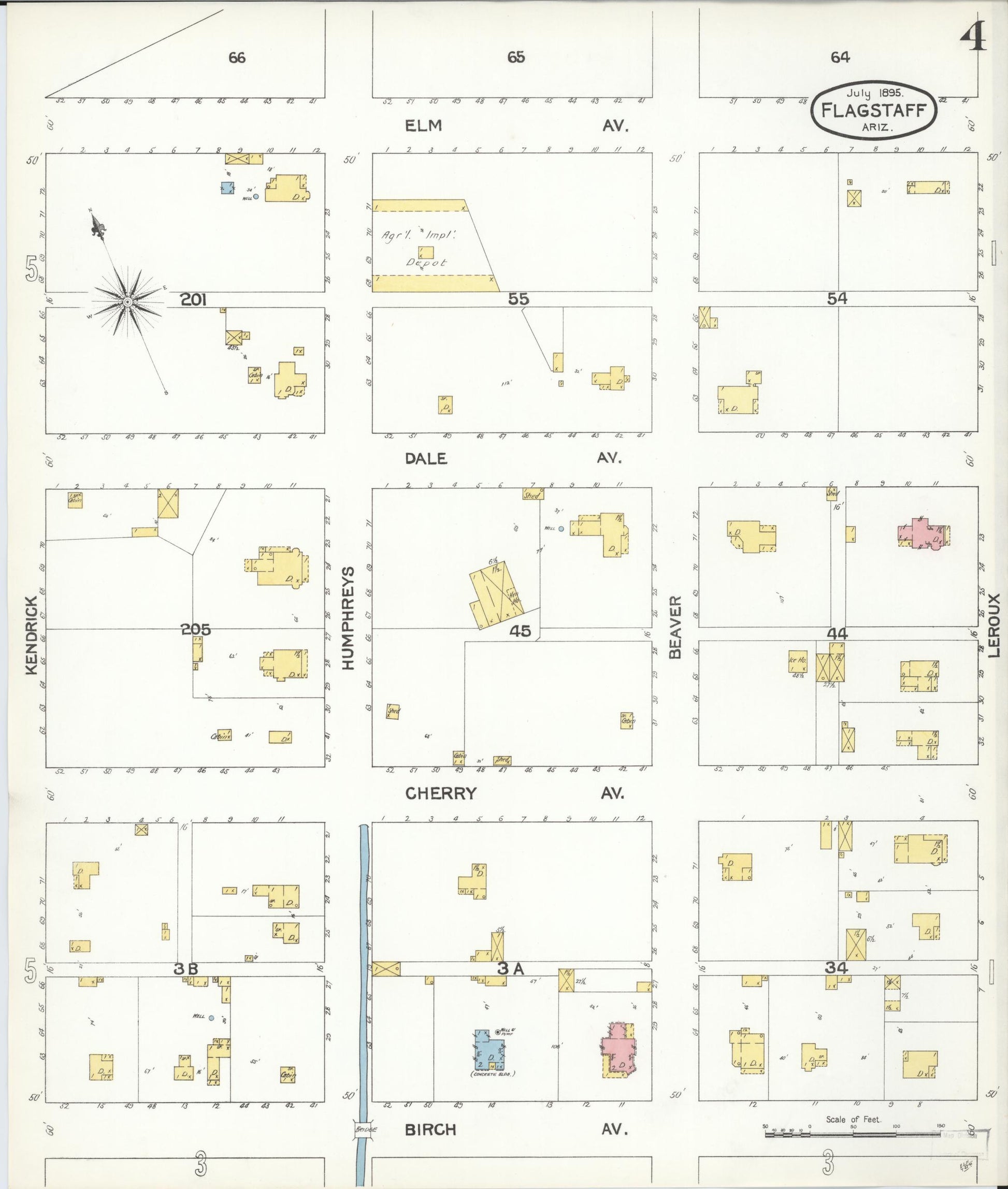 Sanborn Fire Insurance Map from Flagstaff, Coconino County, Arizona (1895), Sheet #0004 - Complete Map Set gallery image, historic Sanborn map, vintage wall art, Arizona Arizona