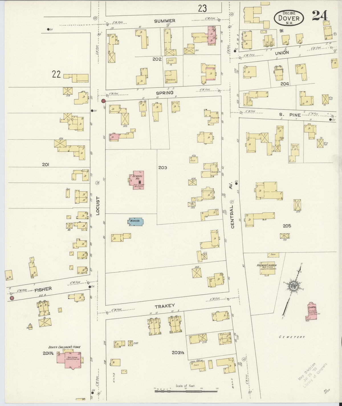 Sanborn Fire Insurance Map from Dover, Strafford County, New Hampshire (1912), Sheet #0024 - Historic Sanborn Fire Insurance Map Print, vintage old map wall art, antique decor, genealogy gift, New Hampshire New Hampshire map