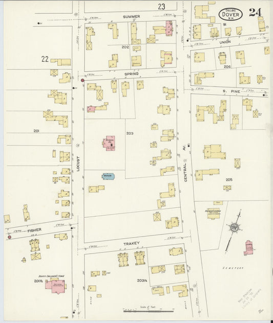 Sanborn Fire Insurance Map from Dover, Strafford County, New Hampshire (1912), Sheet #0024 - Historic Sanborn Fire Insurance Map Print, vintage old map wall art, antique decor, genealogy gift, New Hampshire New Hampshire map