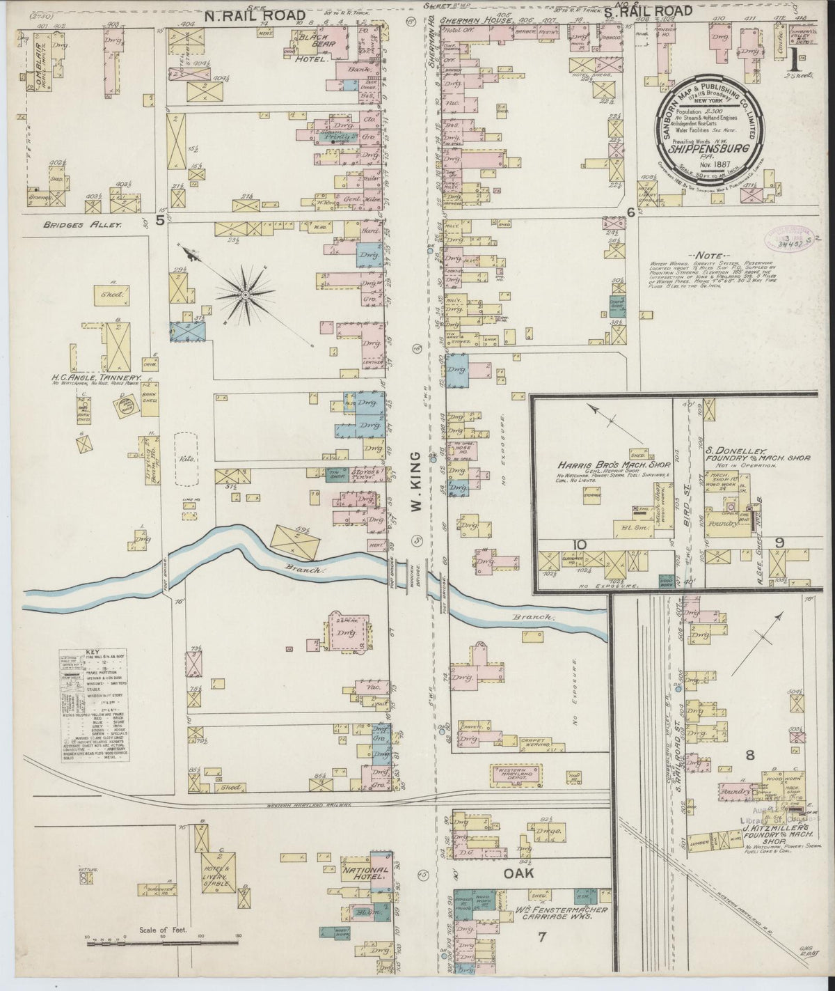 Sanborn Fire Insurance Map from Shippensburg, Cumberland And Franklin Counties, Pennsylvania (1887), Sheet #0001 - Historic Sanborn Fire Insurance Map Print, vintage old map wall art, antique decor, genealogy gift, Counties Pennsylvania map