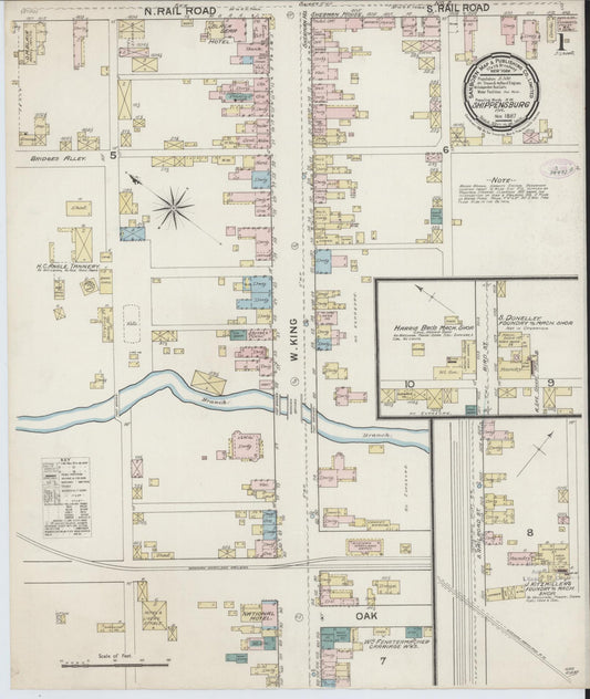 Sanborn Fire Insurance Map from Shippensburg, Cumberland And Franklin Counties, Pennsylvania (1887), Sheet #0001 - Historic Sanborn Fire Insurance Map Print, vintage old map wall art, antique decor, genealogy gift, Counties Pennsylvania map