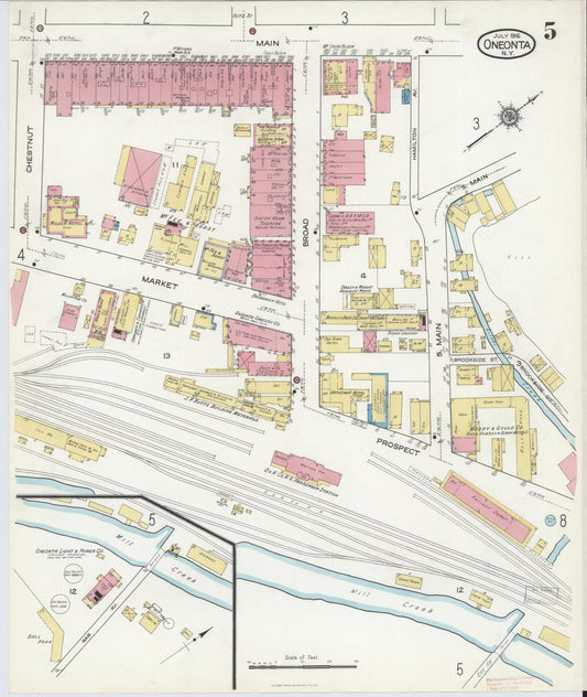 Sanborn Fire Insurance Map from Oneonta, Otsego County, New York (1916), Sheet #0005 - Historic Sanborn Fire Insurance Map Print, vintage old map wall art, antique decor, genealogy gift, New York New York map