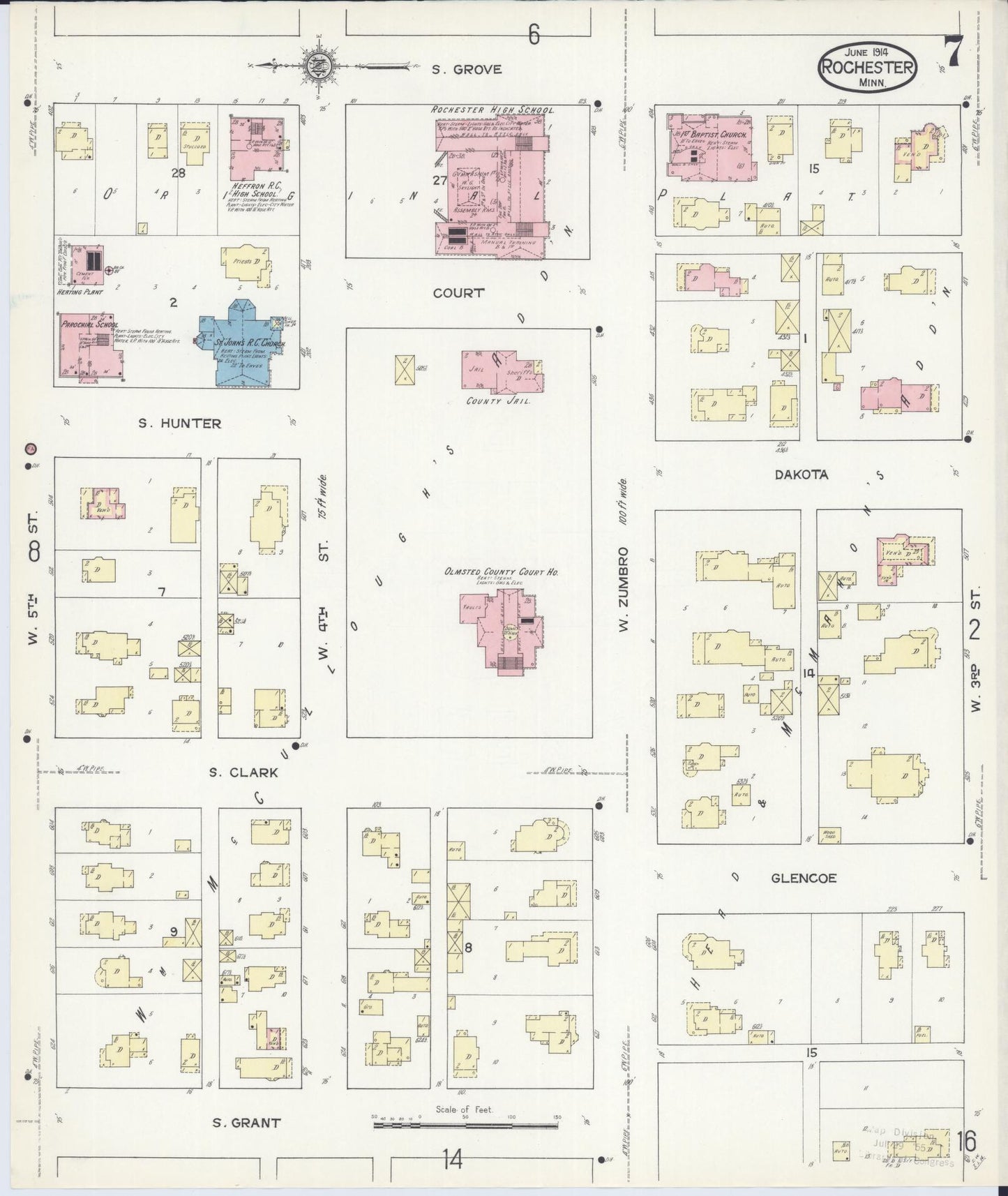 Sanborn Fire Insurance Map from Rochester, Olmsted County, Minnesota (1914), Sheet #0007 - Historic Sanborn Fire Insurance Map Print, vintage old map wall art, antique decor, genealogy gift, Minnesota Minnesota map