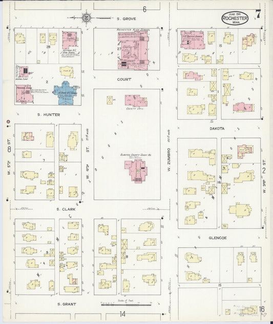 Sanborn Fire Insurance Map from Rochester, Olmsted County, Minnesota (1914), Sheet #0007 - Historic Sanborn Fire Insurance Map Print, vintage old map wall art, antique decor, genealogy gift, Minnesota Minnesota map