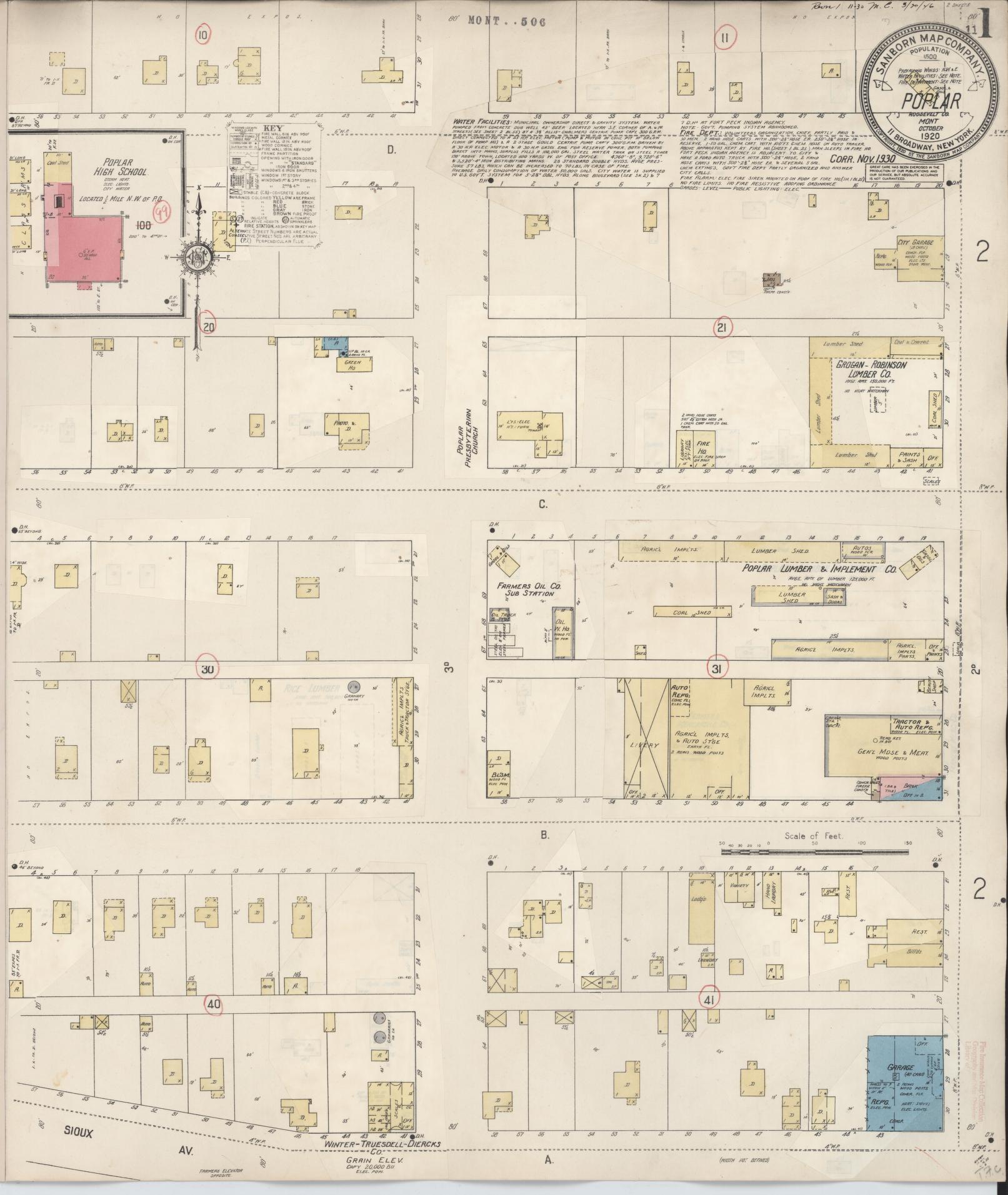 Sanborn Fire Insurance Map from Poplar, Roosevelt County, Montana (1930), Sheet #0001 - Complete Map Set gallery image, historic Sanborn map, vintage wall art, Montana Montana