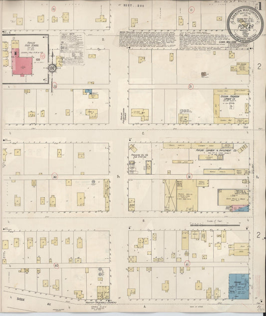 Sanborn Fire Insurance Map from Poplar, Roosevelt County, Montana (1930), Sheet #0001 - Complete Map Set gallery image, historic Sanborn map, vintage wall art, Montana Montana