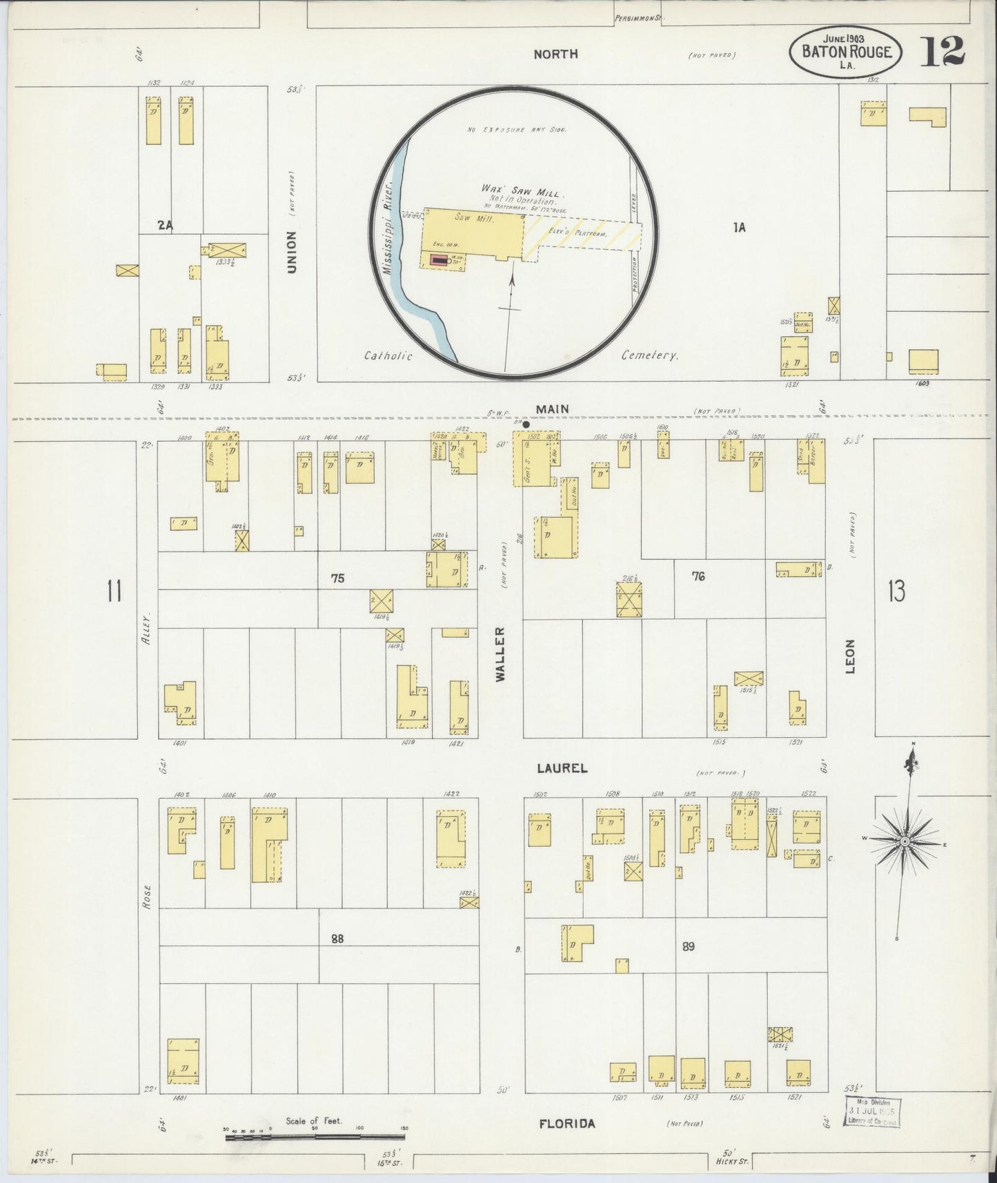 Sanborn Fire Insurance Map from Baton Rouge, East Baton Rouge Parish, Louisiana (1903), Sheet #0012 - Historic Sanborn Fire Insurance Map Print, vintage old map wall art, antique decor, genealogy gift, Louisiana Louisiana map