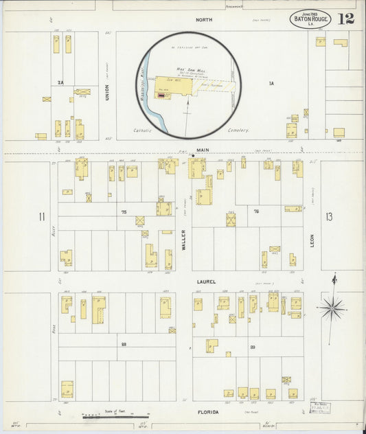 Sanborn Fire Insurance Map from Baton Rouge, East Baton Rouge Parish, Louisiana (1903), Sheet #0012 - Historic Sanborn Fire Insurance Map Print, vintage old map wall art, antique decor, genealogy gift, Louisiana Louisiana map