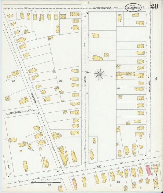 Sanborn Fire Insurance Map from Glens Falls, Warren County, New York (1901), Sheet #0028 - Historic Sanborn Fire Insurance Map Print, vintage old map wall art, antique decor, genealogy gift, New York New York map