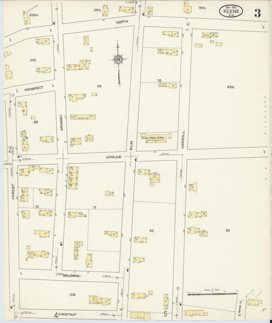 Sanborn Fire Insurance Map from Keene, Cheshire County, New Hampshire (1913), Sheet #0003 - Historic Sanborn Fire Insurance Map Print, vintage old map wall art, antique decor, genealogy gift, New Hampshire New Hampshire map