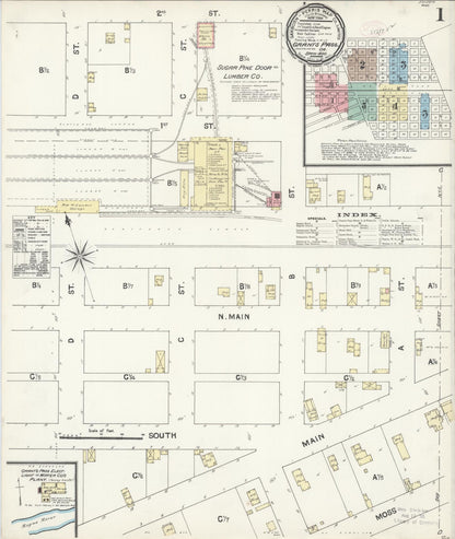 Sanborn Fire Insurance Map from Grants Pass, Josephine County, Oregon (1890), Sheet #0001 - Complete Map Set gallery image, historic Sanborn map, vintage wall art, Oregon Oregon