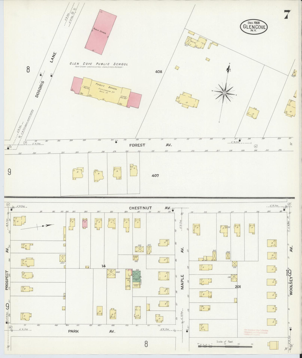 Sanborn Fire Insurance Map from Glen Cove, Nassau County, New York (1908), Sheet #0007 - Complete Map Set gallery image, historic Sanborn map, vintage wall art, New York New York