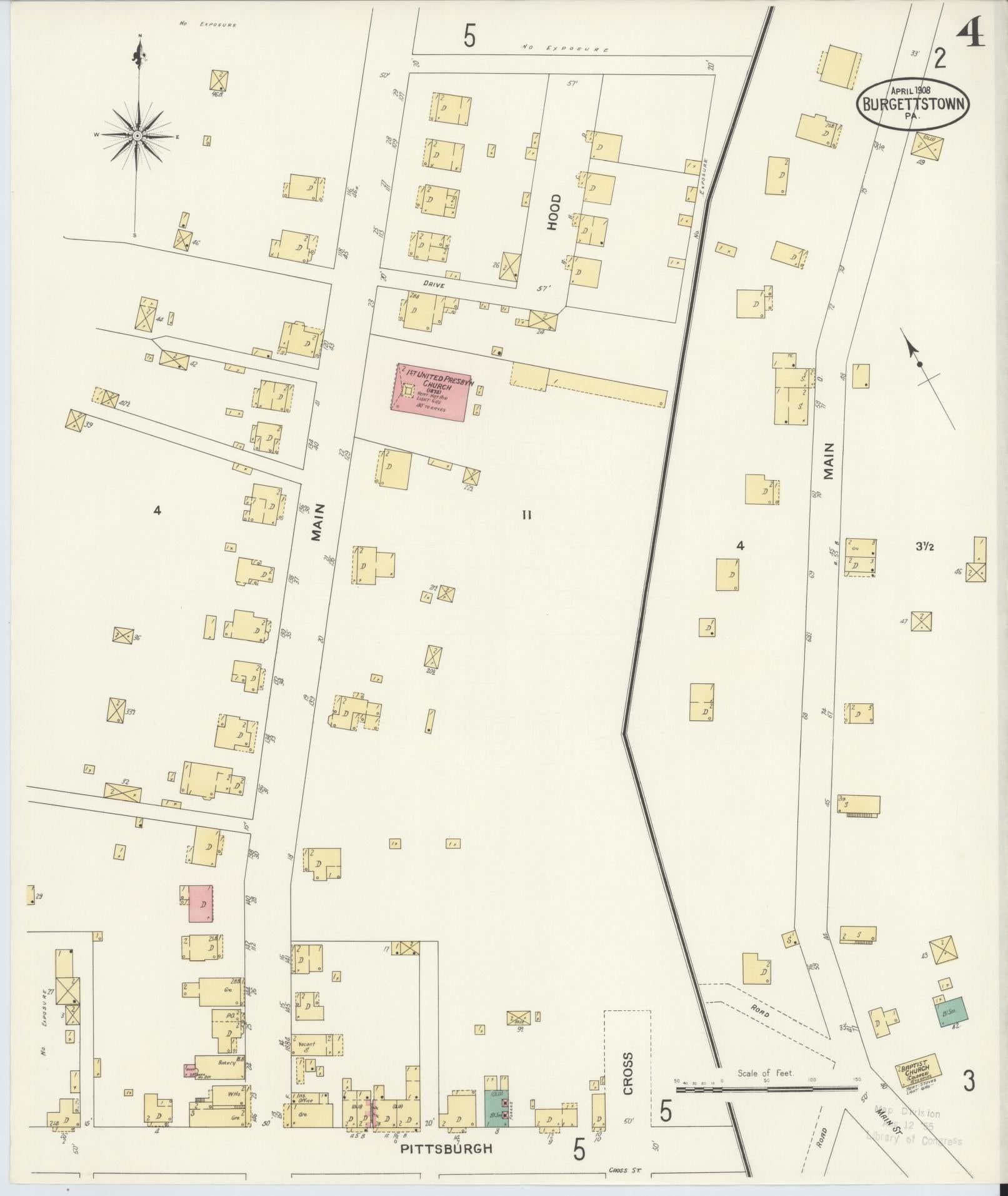 Sanborn Fire Insurance Map from Burgettstown, Washington County, Pennsylvania (1908), Sheet #0004 - Historic Sanborn Fire Insurance Map Print, vintage old map wall art, antique decor, genealogy gift, Pennsylvania Pennsylvania map