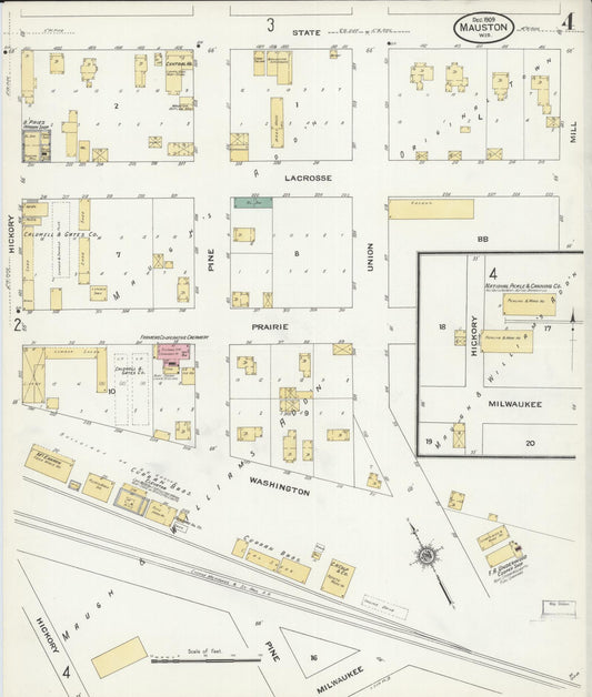 Sanborn Fire Insurance Map from Mauston, Juneau County, Wisconsin (1909), Sheet #0004 - Historic Sanborn Fire Insurance Map Print, vintage old map wall art, antique decor, genealogy gift, Wisconsin Wisconsin map