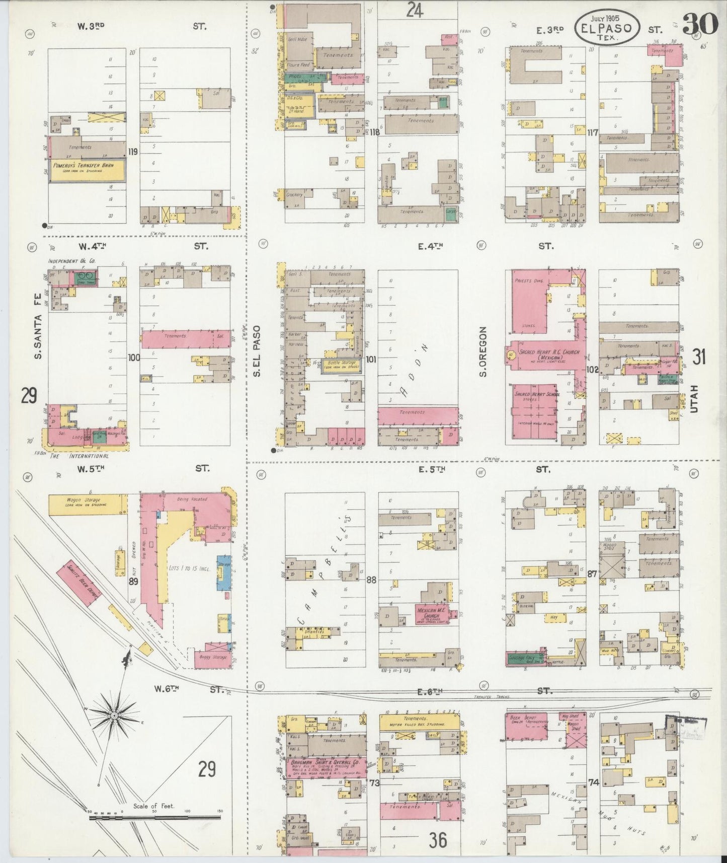 Sanborn Fire Insurance Map from El Paso, El Paso County, Texas (1905), Sheet #0030 - Complete Map Set gallery image, historic Sanborn map, vintage wall art, Texas Texas