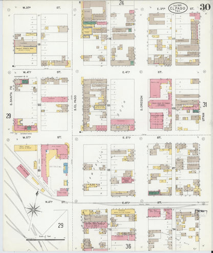 Sanborn Fire Insurance Map from El Paso, El Paso County, Texas (1905), Sheet #0030 - Complete Map Set gallery image, historic Sanborn map, vintage wall art, Texas Texas