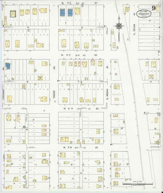 Sanborn Fire Insurance Map from Hominy, Osage County, Oklahoma (1922), Sheet #0009 - Historic Sanborn Fire Insurance Map Print, vintage old map wall art, antique decor, genealogy gift, Oklahoma Oklahoma map