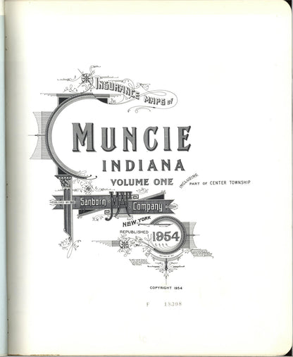 Sanborn Fire Insurance Map from Muncie, Delaware County, Indiana (1954), Sheet #0001 - Historic Sanborn Fire Insurance Map Print, vintage old map wall art, antique decor, genealogy gift, Indiana Indiana map