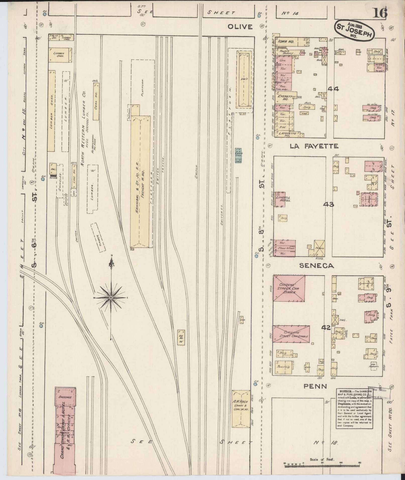 Sanborn Fire Insurance Map from Saint Joseph, Buchanan County, Missouri (1883), Sheet #0016 - Complete Map Set gallery image, historic Sanborn map, vintage wall art, Missouri Missouri