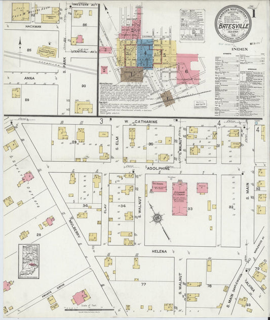 Sanborn Fire Insurance Map from Batesville, Ripley County, Indiana (1919), Sheet #0001 - Historic Sanborn Fire Insurance Map Print, vintage old map wall art, antique decor, genealogy gift, Indiana Indiana map