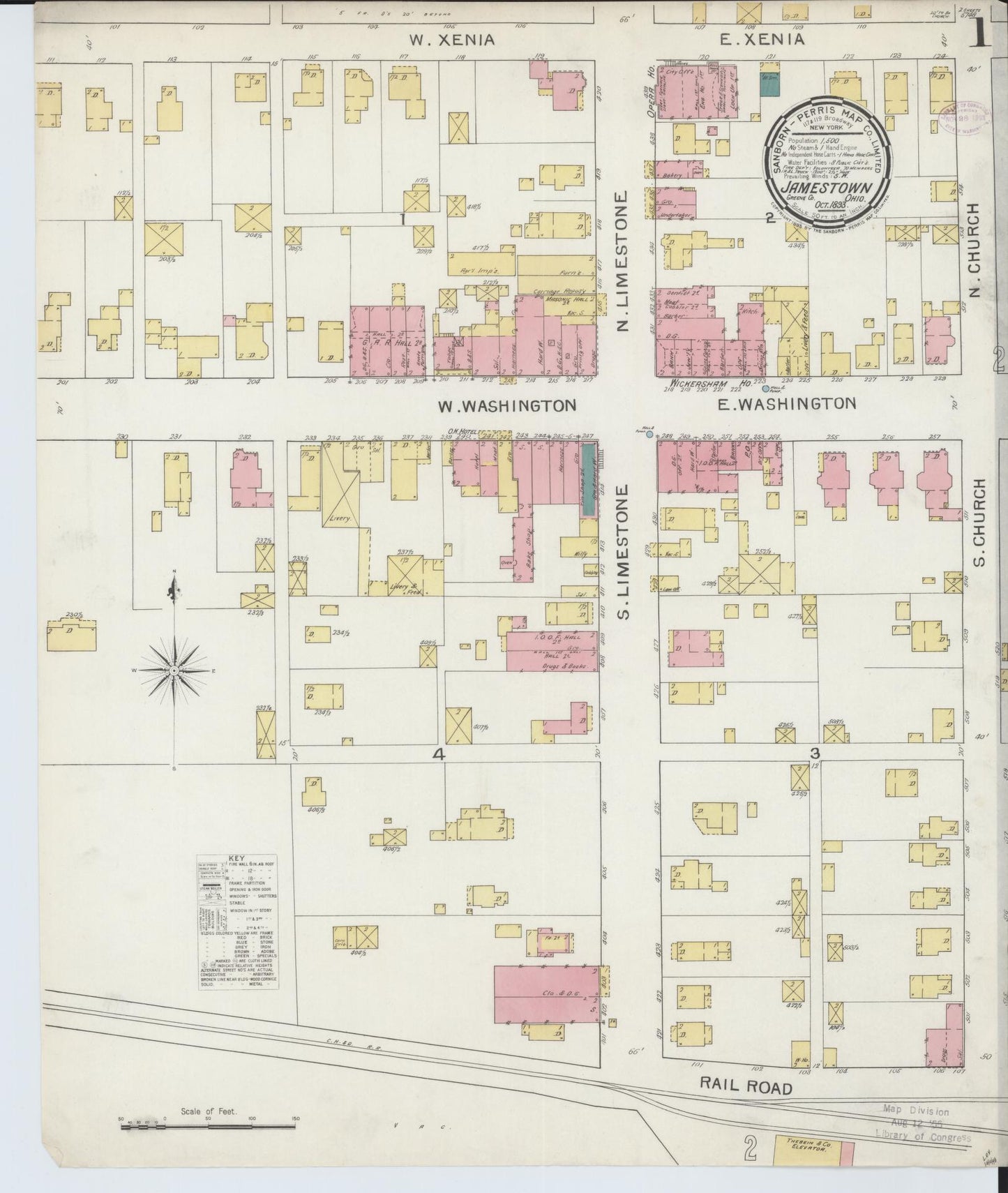 Sanborn Fire Insurance Map from Jamestown, Greene County, Ohio (1893), Sheet #0001 - Historic Sanborn Fire Insurance Map Print, vintage old map wall art, antique decor, genealogy gift, Ohio Ohio map
