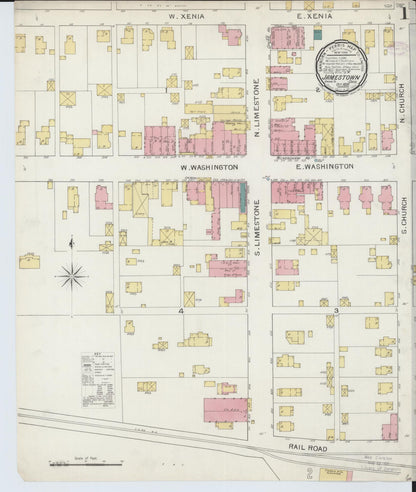 Sanborn Fire Insurance Map from Jamestown, Greene County, Ohio (1893), Sheet #0001 - Historic Sanborn Fire Insurance Map Print, vintage old map wall art, antique decor, genealogy gift, Ohio Ohio map