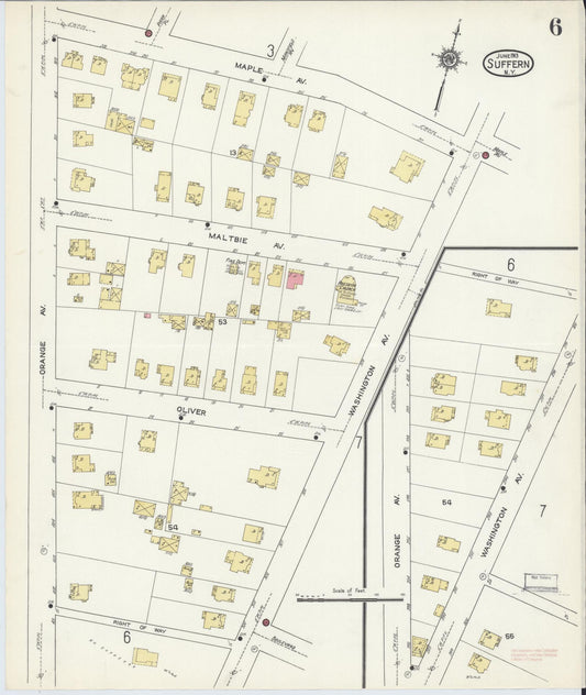 Sanborn Fire Insurance Map from Suffern, Rockland County, New York (1913), Sheet #0006 - Historic Sanborn Fire Insurance Map Print, vintage old map wall art, antique decor, genealogy gift, New York New York map