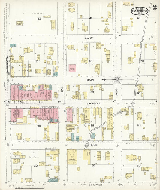 Sanborn Fire Insurance Map from Roseburg, Douglas County, Oregon (1892), Sheet #0002 - Historic Sanborn Fire Insurance Map Print, vintage old map wall art, antique decor, genealogy gift, Oregon Oregon map