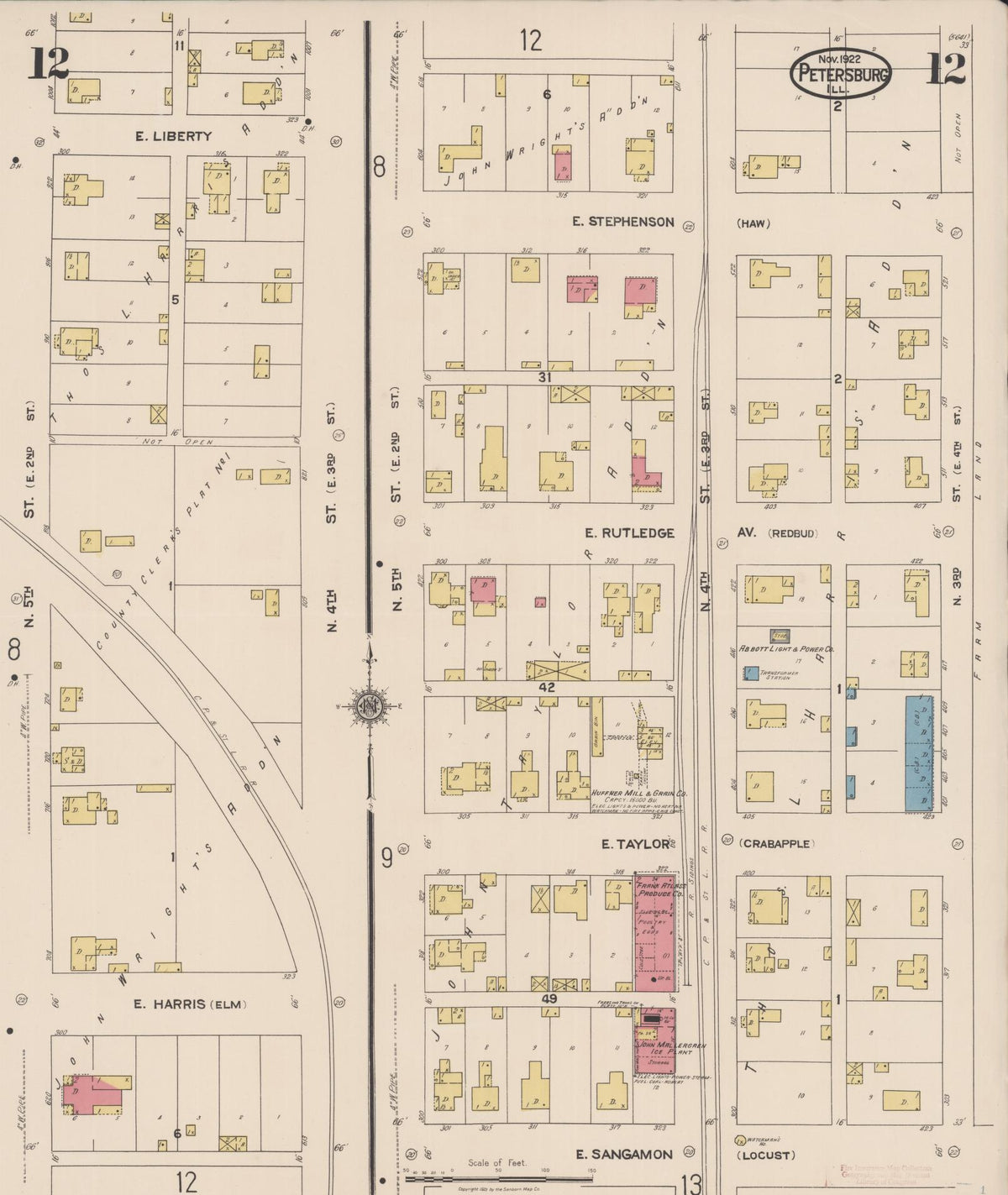 Sanborn Fire Insurance Map from Petersburg, Menard County, Illinois (1922), Sheet #0012 - Historic Sanborn Fire Insurance Map Print, vintage old map wall art, antique decor, genealogy gift, Illinois Illinois map